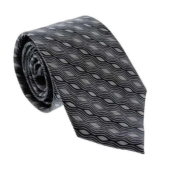 Emporio Armani Mens Light Grey Navy Wavy Geometric Tie – Made in Italy